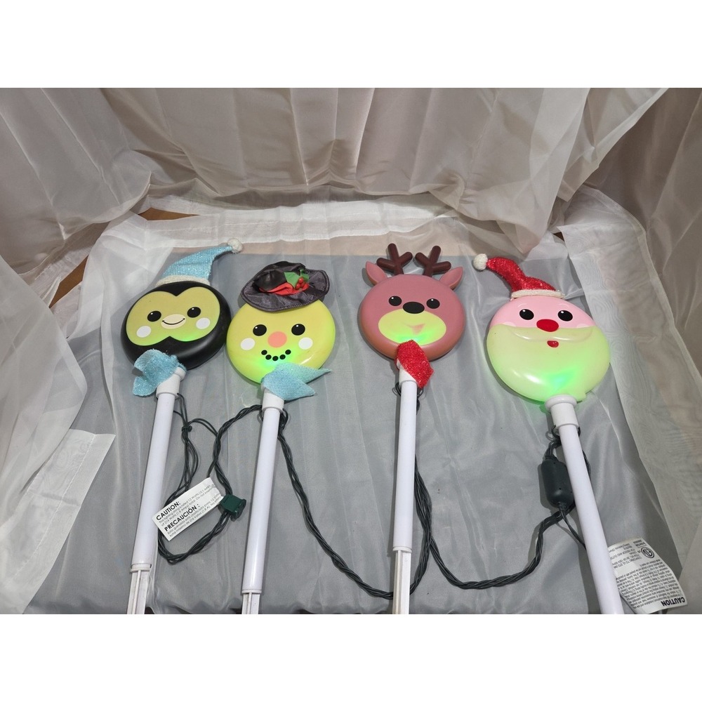 Rare Gemmy 26" Christmas Blow Mold Stake Lights w/ Flickering Multicolor...